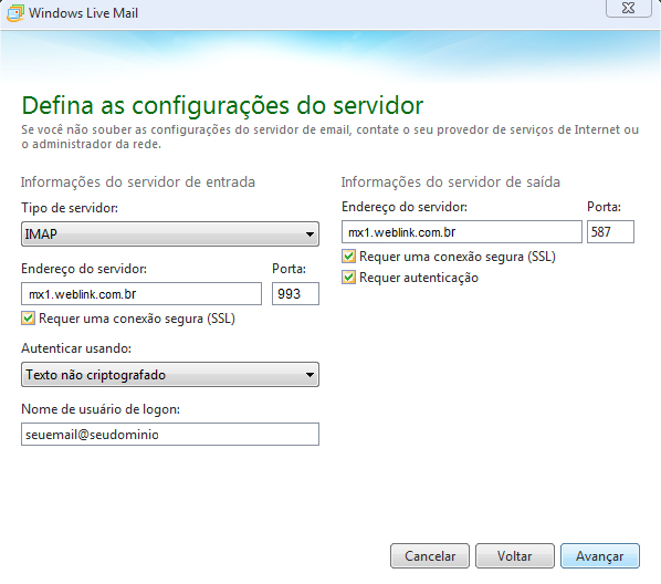 Como configurar seu e-mail no Outlook / Thunderbird / Windows LiveMail? 12 Como configurar seu e-mail no Outlook / Thunderbird / Windows LiveMail? 9